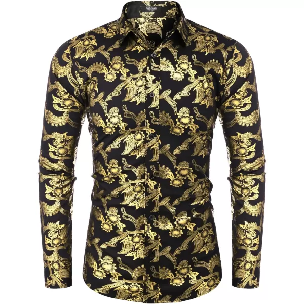 COOFANDY Men's Paisley Shirt Luxury Disco Long Sleeve Button Down Dress Shirts