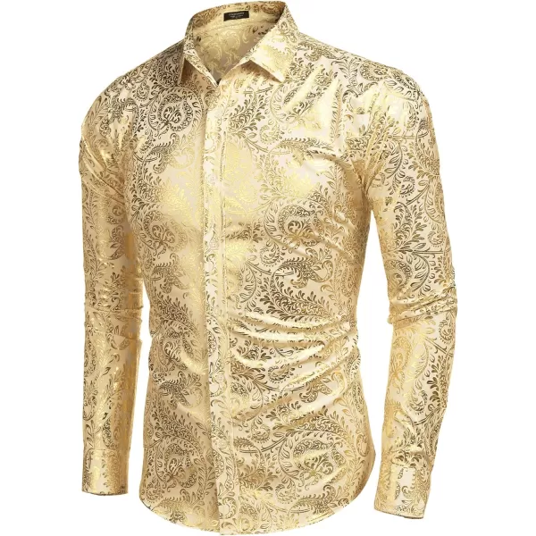 COOFANDY Men's Paisley Shirt Luxury Disco Long Sleeve Button Down Dress Shirts