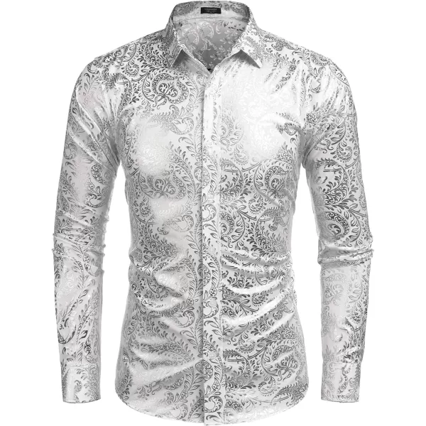 COOFANDY Men's Paisley Shirt Luxury Disco Long Sleeve Button Down Dress Shirts