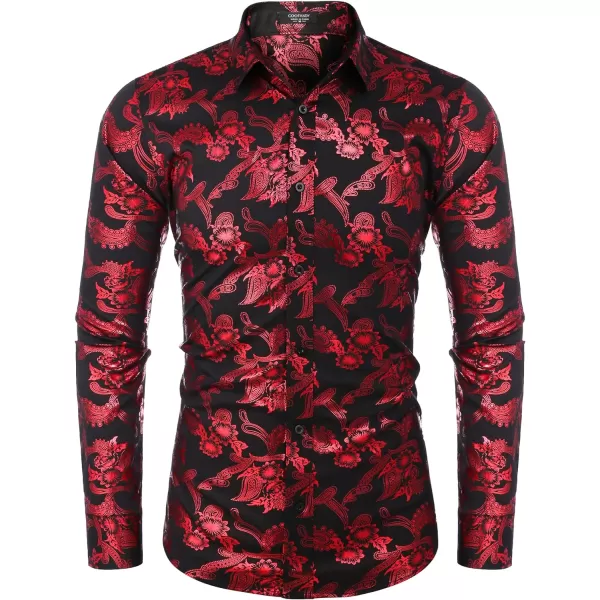 COOFANDY Men's Paisley Shirt Luxury Disco Long Sleeve Button Down Dress Shirts