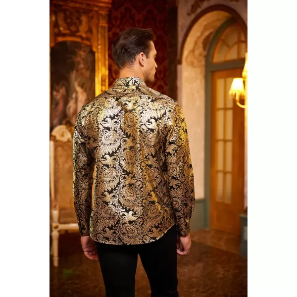 COOFANDY Men's Paisley Shirt Luxury Disco Long Sleeve Button Down Dress Shirts