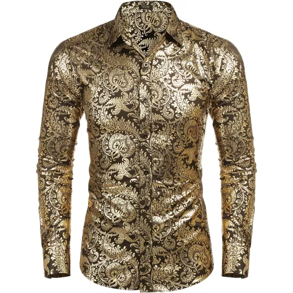 COOFANDY Men's Paisley Shirt Luxury Disco Long Sleeve Button Down Dress Shirts