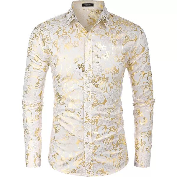 COOFANDY Men's Paisley Shirt Luxury Disco Long Sleeve Button Down Dress Shirts