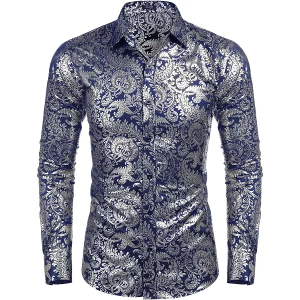 COOFANDY Men's Paisley Shirt Luxury Disco Long Sleeve Button Down Dress Shirts