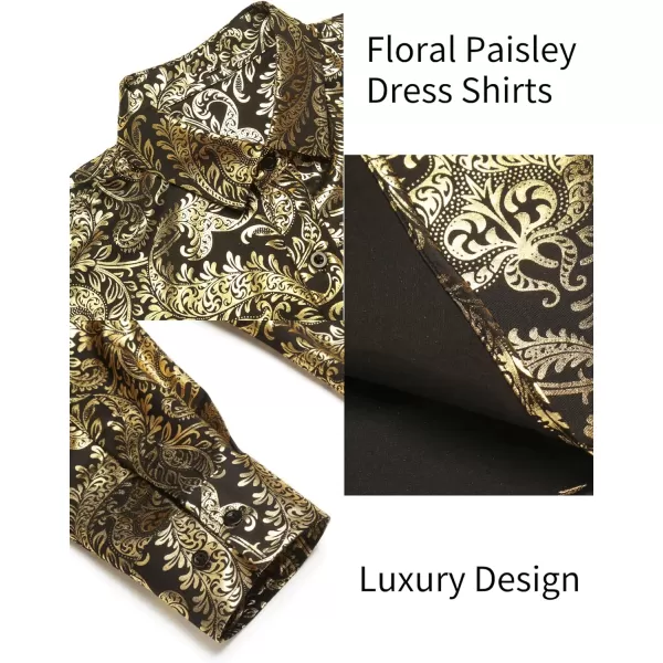 COOFANDY Men's Paisley Shirt Luxury Disco Long Sleeve Button Down Dress Shirts