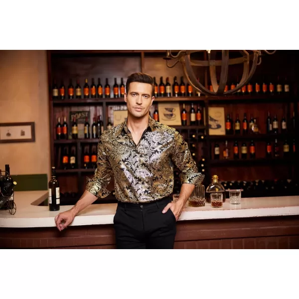 COOFANDY Men's Paisley Shirt Luxury Disco Long Sleeve Button Down Dress Shirts
