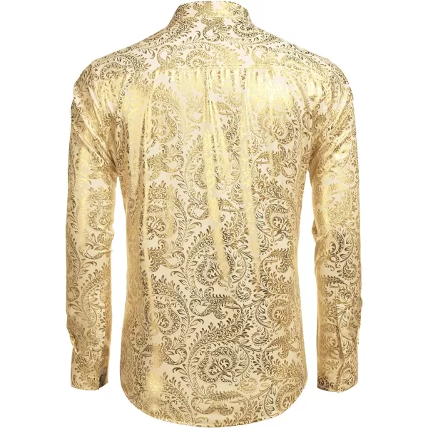 COOFANDY Men's Paisley Shirt Luxury Disco Long Sleeve Button Down Dress Shirts