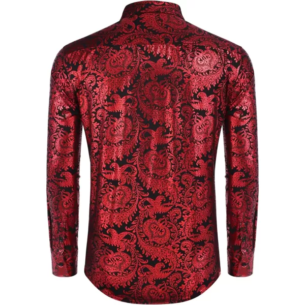 COOFANDY Men's Paisley Shirt Luxury Disco Long Sleeve Button Down Dress Shirts