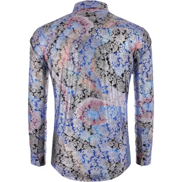 COOFANDY Men's Paisley Shirt Luxury Disco Long Sleeve Button Down Dress Shirts