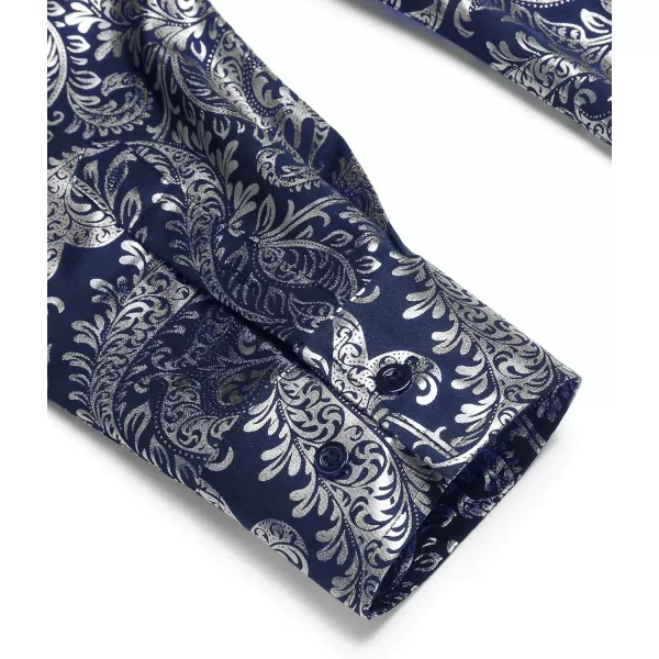 COOFANDY Men's Paisley Shirt Luxury Disco Long Sleeve Button Down Dress Shirts