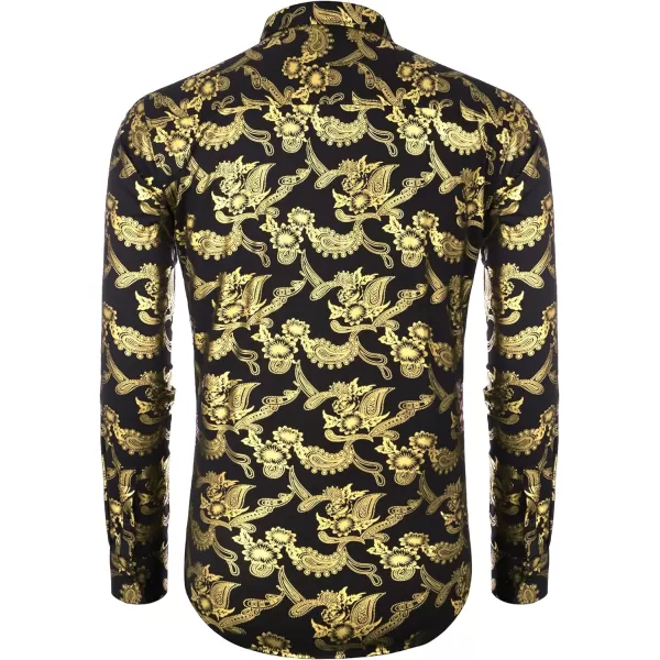 COOFANDY Men's Paisley Shirt Luxury Disco Long Sleeve Button Down Dress Shirts