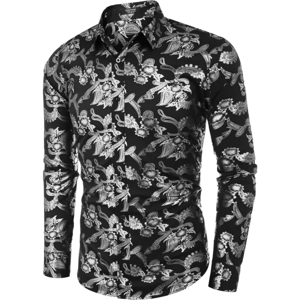 COOFANDY Men's Paisley Shirt Luxury Disco Long Sleeve Button Down Dress Shirts