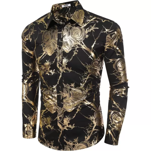 COOFANDY Men's Paisley Shirt Luxury Disco Long Sleeve Button Down Dress Shirts