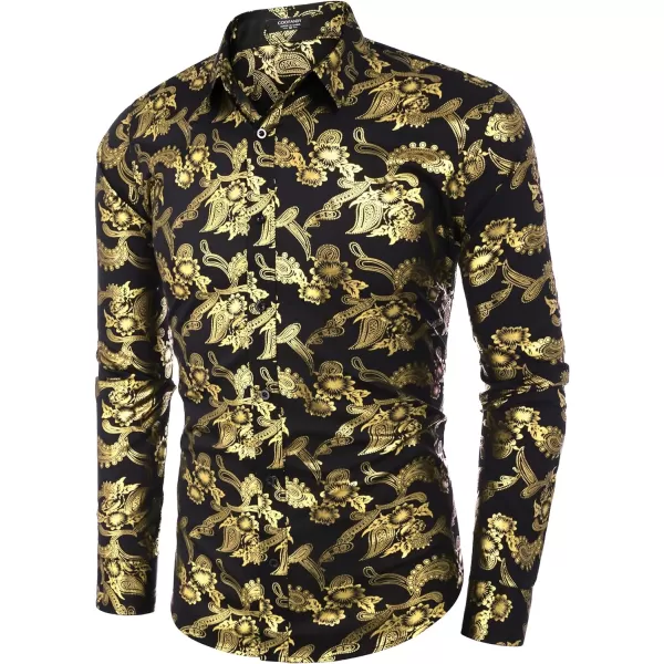 COOFANDY Men's Paisley Shirt Luxury Disco Long Sleeve Button Down Dress Shirts