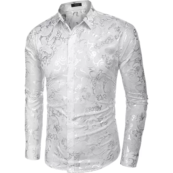 COOFANDY Men's Paisley Shirt Luxury Disco Long Sleeve Button Down Dress Shirts