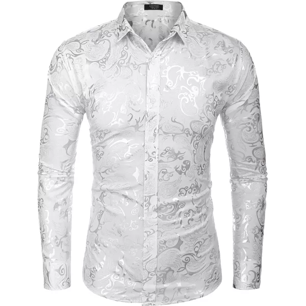 COOFANDY Men's Paisley Shirt Luxury Disco Long Sleeve Button Down Dress Shirts