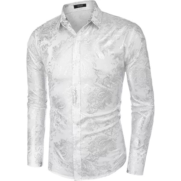 COOFANDY Men's Paisley Shirt Luxury Disco Long Sleeve Button Down Dress Shirts