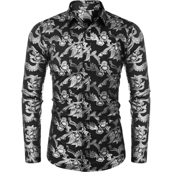 COOFANDY Men's Paisley Shirt Luxury Disco Long Sleeve Button Down Dress Shirts
