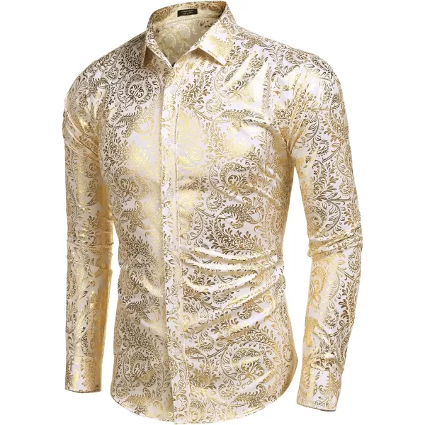 COOFANDY Men's Paisley Shirt Luxury Disco Long Sleeve Button Down Dress Shirts