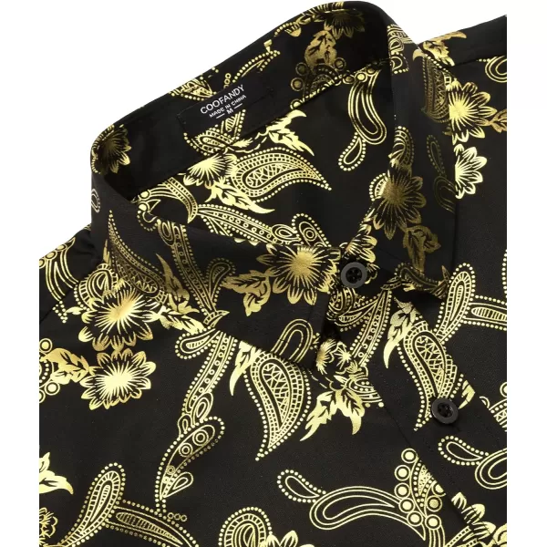 COOFANDY Men's Paisley Shirt Luxury Disco Long Sleeve Button Down Dress Shirts