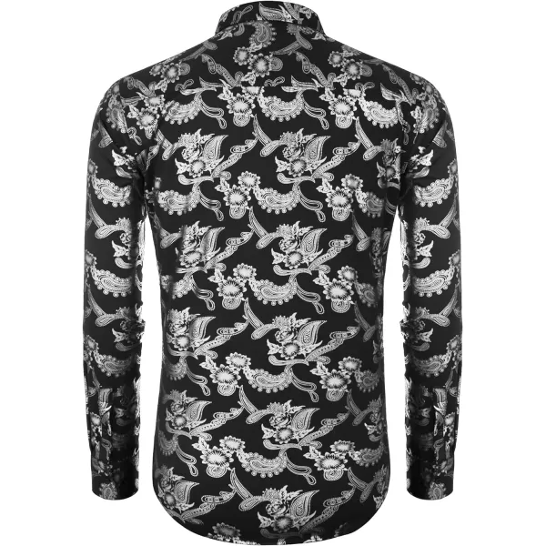 COOFANDY Men's Paisley Shirt Luxury Disco Long Sleeve Button Down Dress Shirts