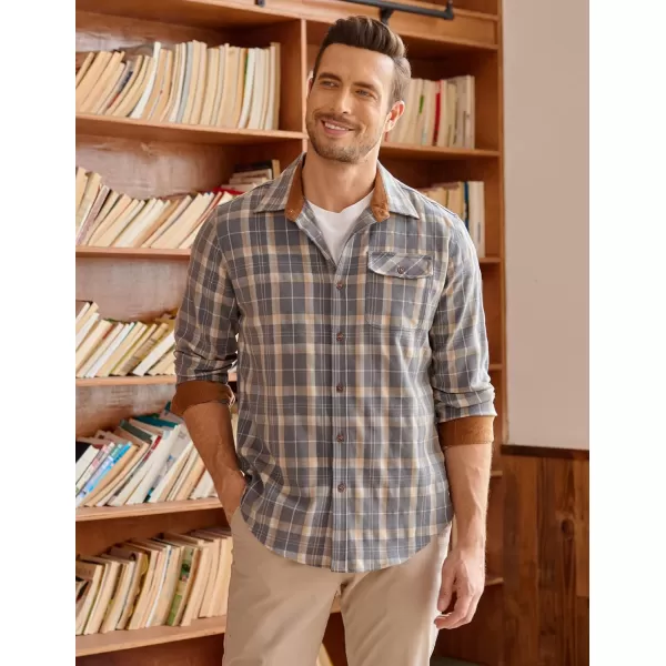 COOFANDY Mens Plaid Shirt Jacket Button Down Long Sleeve Shirts Western Work Shirts