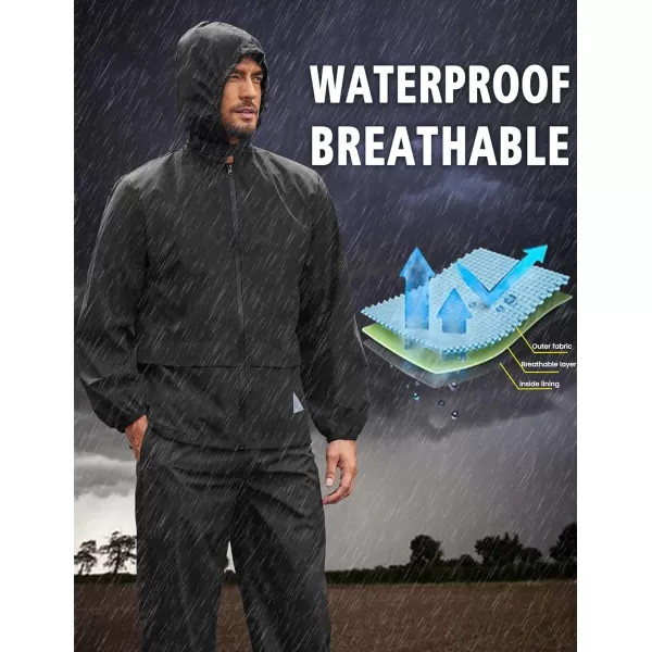COOFANDY Men's Rain Suit 2 Piece Waterproof Breathable Rain Gear Lightweight Rain Jacket Pants Rainwear Suit