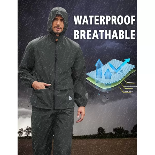 COOFANDY Men's Rain Suit 2 Piece Waterproof Breathable Rain Gear Lightweight Rain Jacket Pants Rainwear Suit