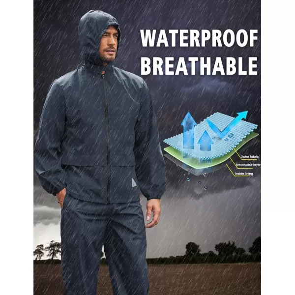 COOFANDY Men's Rain Suit 2 Piece Waterproof Breathable Rain Gear Lightweight Rain Jacket Pants Rainwear Suit