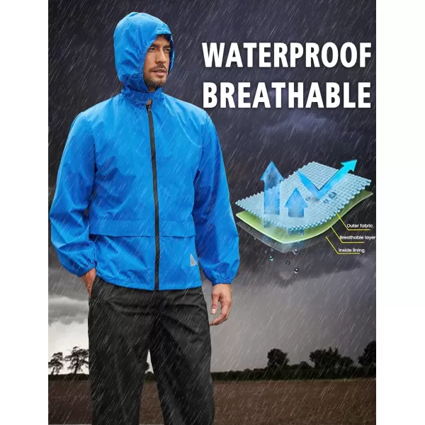 COOFANDY Men's Rain Suit 2 Piece Waterproof Breathable Rain Gear Lightweight Rain Jacket Pants Rainwear Suit