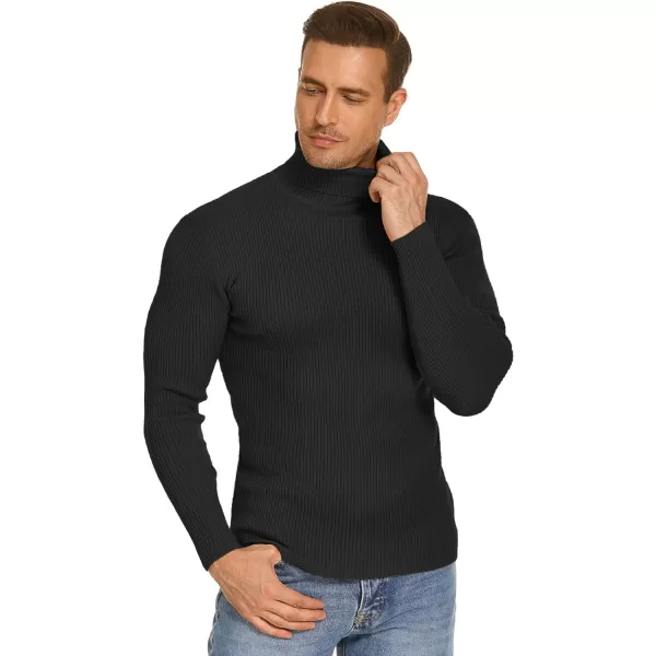 COOFANDY Mens Ribbed Slim Fit Knitted Pullover Turtleneck Sweater