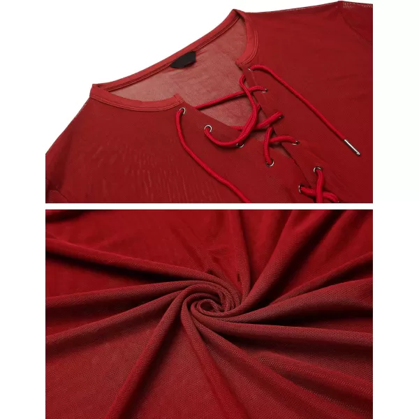 COOFANDY Mens Sexy Lace up See Through Long Sleeve T Shirt Mesh Undershirts