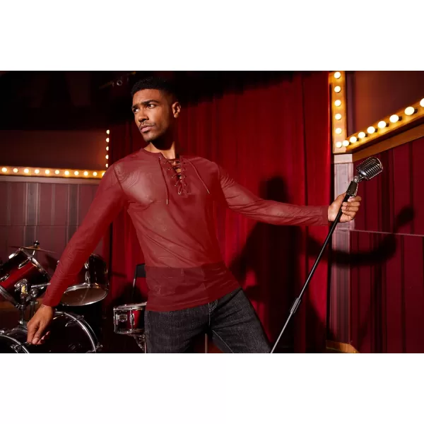 COOFANDY Mens Sexy Lace up See Through Long Sleeve T Shirt Mesh Undershirts