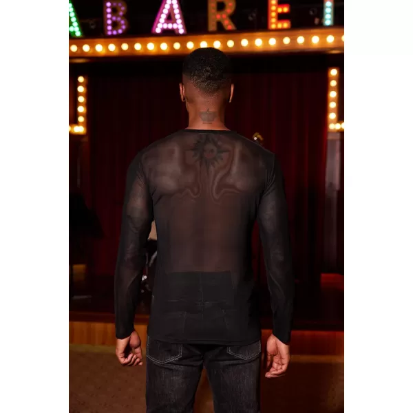 COOFANDY Mens Sexy Lace up See Through Long Sleeve T Shirt Mesh Undershirts