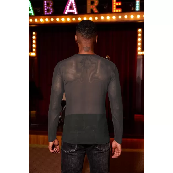 COOFANDY Mens Sexy Lace up See Through Long Sleeve T Shirt Mesh Undershirts
