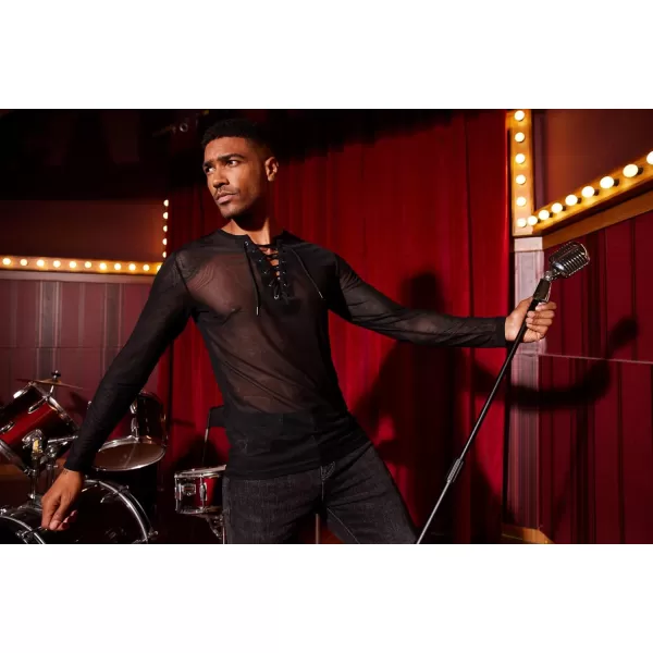 COOFANDY Mens Sexy Lace up See Through Long Sleeve T Shirt Mesh Undershirts