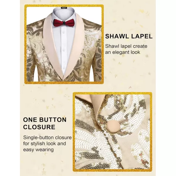 COOFANDY Men's Shiny Sequins Blazer Floral Suit Jacket Stylish Tuxedo for Party, Wedding, Banquet, Prom
