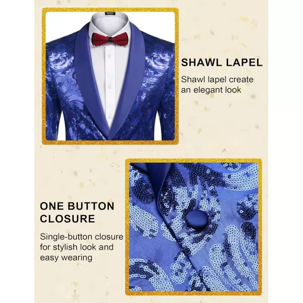COOFANDY Men's Shiny Sequins Blazer Floral Suit Jacket Stylish Tuxedo for Party, Wedding, Banquet, Prom