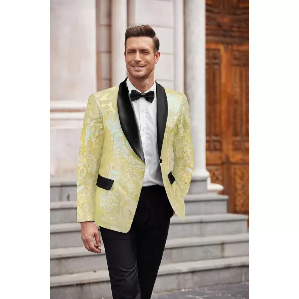 COOFANDY Men's Shiny Sequins Blazer Floral Suit Jacket Stylish Tuxedo for Party, Wedding, Banquet, Prom