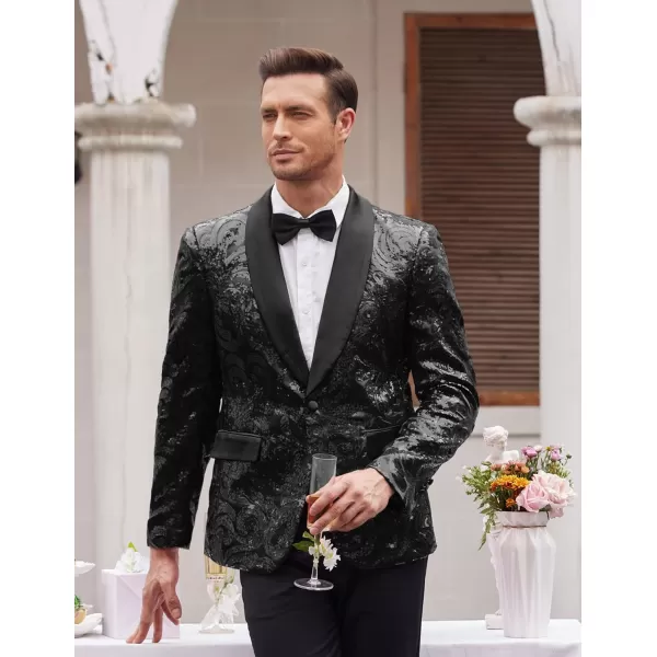COOFANDY Men's Shiny Sequins Blazer Floral Suit Jacket Stylish Tuxedo for Party, Wedding, Banquet, Prom