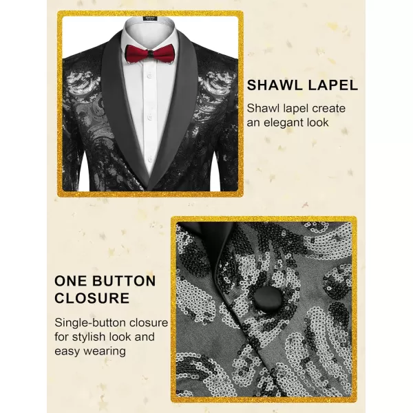 COOFANDY Men's Shiny Sequins Blazer Floral Suit Jacket Stylish Tuxedo for Party, Wedding, Banquet, Prom