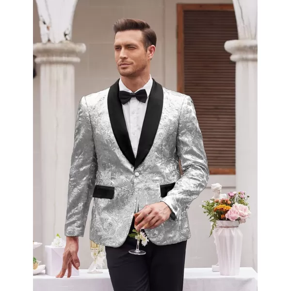COOFANDY Men's Shiny Sequins Blazer Floral Suit Jacket Stylish Tuxedo for Party, Wedding, Banquet, Prom