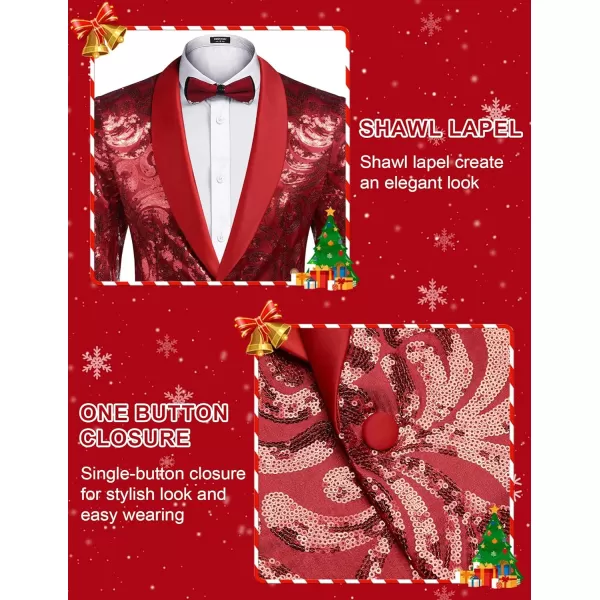 COOFANDY Men's Shiny Sequins Blazer Floral Suit Jacket Stylish Tuxedo for Party, Wedding, Banquet, Prom