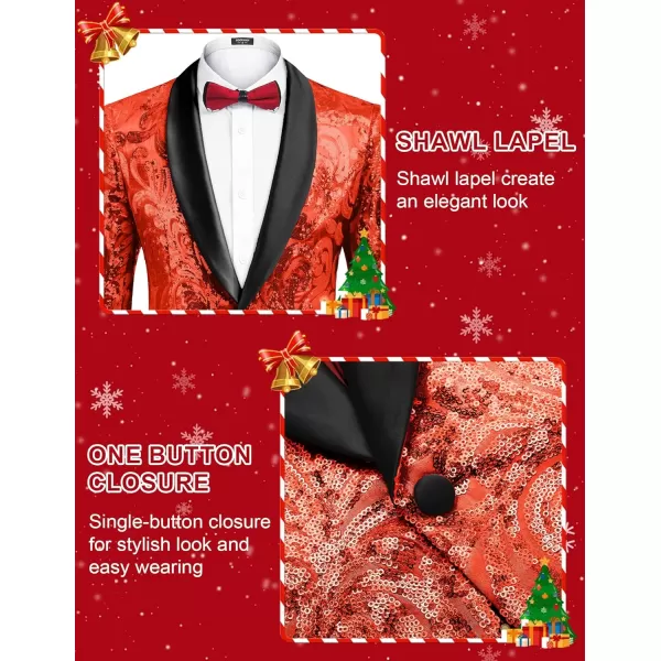 COOFANDY Men's Shiny Sequins Blazer Floral Suit Jacket Stylish Tuxedo for Party, Wedding, Banquet, Prom