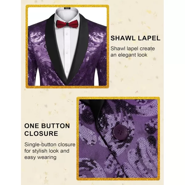 COOFANDY Men's Shiny Sequins Blazer Floral Suit Jacket Stylish Tuxedo for Party, Wedding, Banquet, Prom
