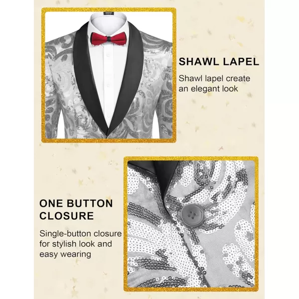COOFANDY Men's Shiny Sequins Blazer Floral Suit Jacket Stylish Tuxedo for Party, Wedding, Banquet, Prom