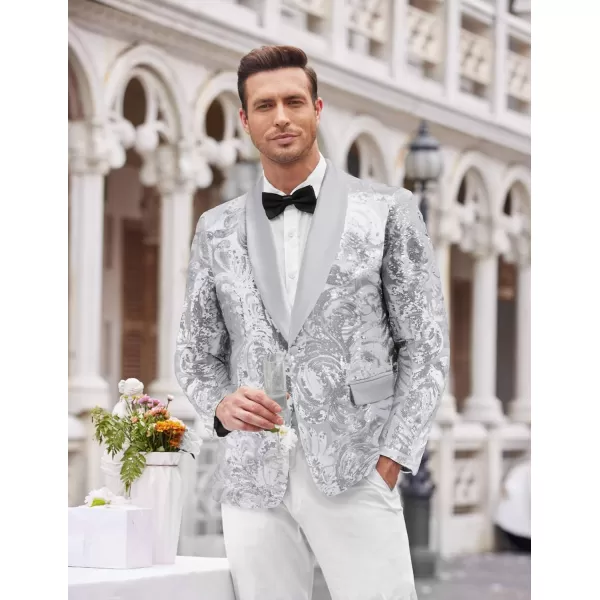 COOFANDY Men's Shiny Sequins Blazer Floral Suit Jacket Stylish Tuxedo for Party, Wedding, Banquet, Prom