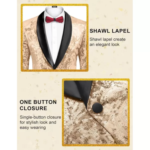 COOFANDY Men's Shiny Sequins Blazer Floral Suit Jacket Stylish Tuxedo for Party, Wedding, Banquet, Prom