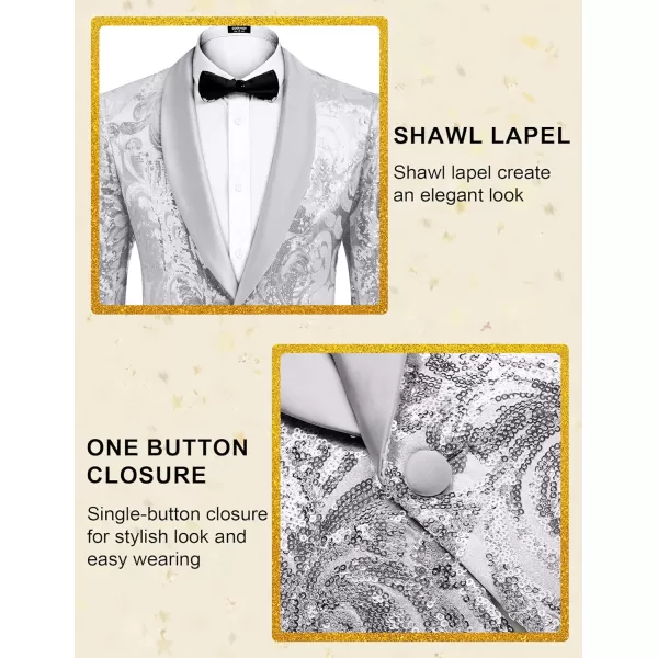 COOFANDY Men's Shiny Sequins Blazer Floral Suit Jacket Stylish Tuxedo for Party, Wedding, Banquet, Prom