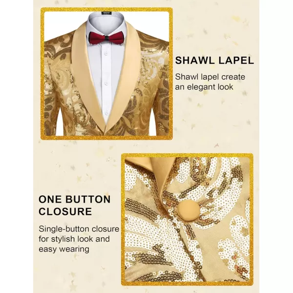 COOFANDY Men's Shiny Sequins Blazer Floral Suit Jacket Stylish Tuxedo for Party, Wedding, Banquet, Prom